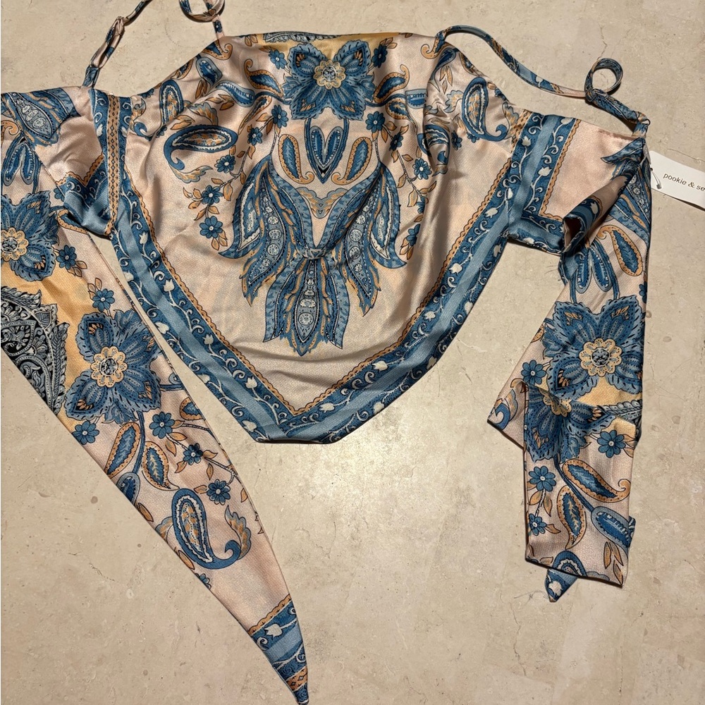 Chic Blue and Cream Women's Blouse